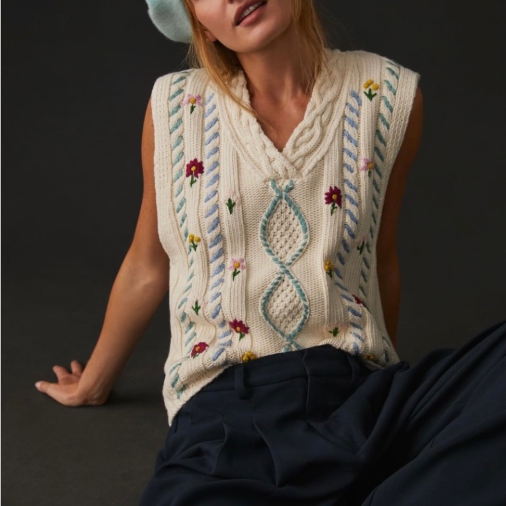 NWOT Wendy Wurtzburger and Marcella Volini for Anthropologie Flower Vest